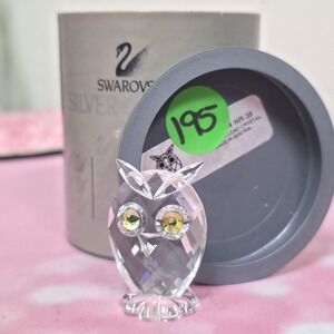 Swarovski Crystal Green Eyed Owl  Miniature Figurine In Box  0010014